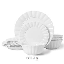 Plates and Bowls Sets, 12 Piece Dinnerware Sets Bone China, Porcelain Dinner