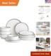 Plates and Bowls Sets, 12 Pieces Modern Porcelain Dinnerware Set for 4 White