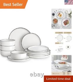 Plates and Bowls Sets, 12 Pieces Modern Porcelain Dinnerware Set for 4 White