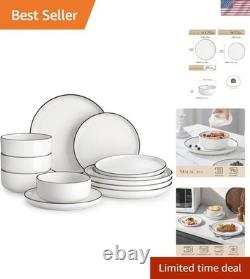 Plates and Bowls Sets, 12 Pieces Modern Porcelain Dinnerware Set for 4 White Plates and Bowls Sets, 12 Pieces Modern Porcelain Dinnerware Set for 4 White