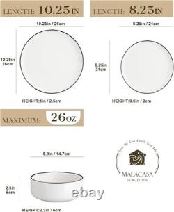Plates and Bowls Sets, 12 Pieces Modern Porcelain Dinnerware Set for 4 White