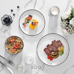 Plates and Bowls Sets, 12 Pieces Modern Porcelain Dinnerware Set for 4 White