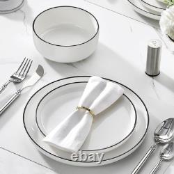 Plates and Bowls Sets, 12 Pieces Modern Porcelain Dinnerware Set for 4 White
