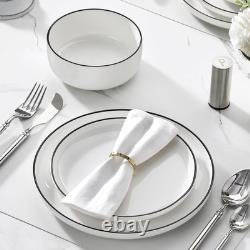 Plates and Bowls Sets, 12 Pieces Modern Porcelain Dinnerware Set for 4 White