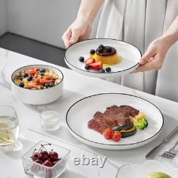 Plates and Bowls Sets, 12 Pieces Modern Porcelain Dinnerware Set for 4 White