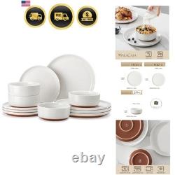 Plates and Bowls Sets, 12 Pieces Modern Stoneware Dinnerware Set for 4 Kitche