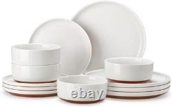Plates and Bowls Sets, 12 Pieces Modern Stoneware Dinnerware Set for 4 Kitche