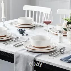 Plates and Bowls Sets, 12 Pieces Modern Stoneware Dinnerware Set for 4 Kitche