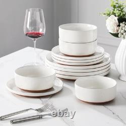 Plates and Bowls Sets, 12 Pieces Modern Stoneware Dinnerware Set for 4 Kitche