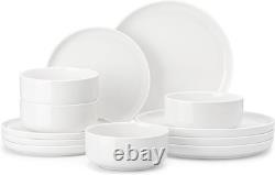 Plates and Bowls Sets, 12 Pieces Porcelain Dinnerware Sets Dishware Sets Chip