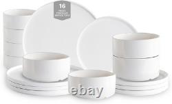 Plates and Bowls Sets, 16 Piece Modern Porcelain Dinnerware Set for 4, Cerami