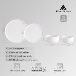Plates and Bowls Sets, 16 Piece Modern Porcelain Dinnerware Set for 4, Cerami