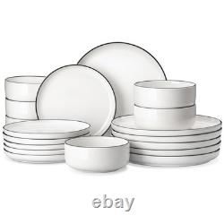 Plates and Bowls Sets, 18 Pieces Modern Porcelain Dinnerware Set for 6 White