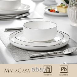 Plates and Bowls Sets, 18 Pieces Modern Porcelain Dinnerware Set for 6 White