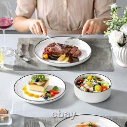 Plates and Bowls Sets, 18 Pieces Modern Porcelain Dinnerware Set for 6 White