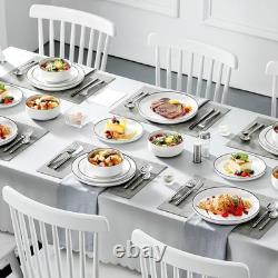 Plates and Bowls Sets, 18 Pieces Modern Porcelain Dinnerware Set for 6 White