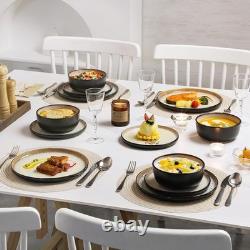 Plates and Bowls Sets, 24 Pieces Stoneware Dinnerware Sets for 8, Kitchen Dis