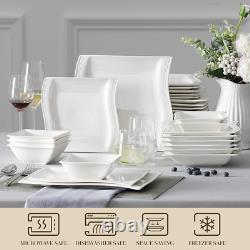 Plates and Bowls Sets, 26 Pieces Ivory White Porcelain Dinnerware Sets without M