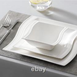 Plates and Bowls Sets, 26 Pieces Ivory White Porcelain Dinnerware Sets without M