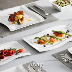 Plates and Bowls Sets, 26 Pieces Ivory White Porcelain Dinnerware Sets without M