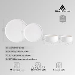 Plates and Bowls Sets for 8 32 Piece Porcelain Dinnerware Set Kitchen Dishw