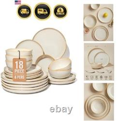 Plates and Bowls Sets for Family of 6, Ceramic Dinnerware Sets, Kitchen Dish