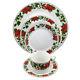 Poinsettia Holiday 20 P Dinnerware Set Rim Decorated Fine Ceramic Christmas Home