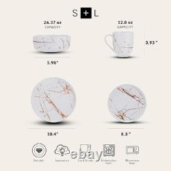 Porcelain 16 Piece Dinnerware Set, 4 Full White Gold Splash Sets