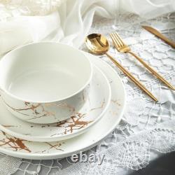 Porcelain 16 Piece Dinnerware set, 4 Full White Gold Splash Sets