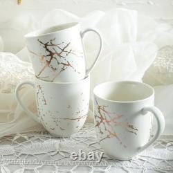 Porcelain 16 Piece Dinnerware set, 4 Full White Gold Splash Sets