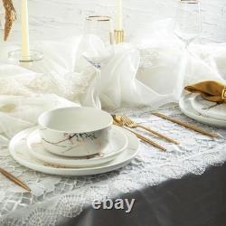 Porcelain 16 Piece Dinnerware set, 4 Full White Gold Splash Sets