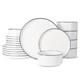 Porcelain Dinnerware Set, 18-Piece Modern 6-Set(18pcs) White with Blue Trim