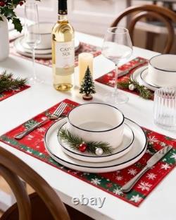 Porcelain Dinnerware Set, 18-Piece Modern 6-Set(18pcs) White with Blue Trim