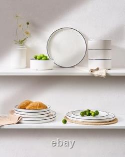 Porcelain Dinnerware Set, 18-Piece Modern 6-Set(18pcs) White with Blue Trim