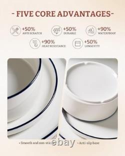 Porcelain Dinnerware Set, 18-Piece Modern 6-Set(18pcs) White with Blue Trim