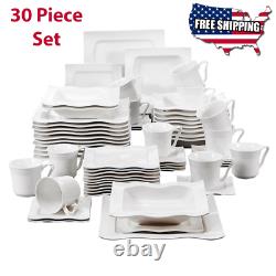 Porcelain Dinnerware Set 30 Piece White Dinner Plate Set Bulk Fine China Table