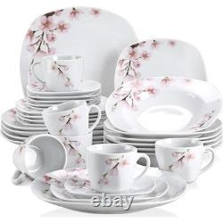 Porcelain Dinnerware Set Service 6 Elegant Dishes BPA-Free Durable Tableware New