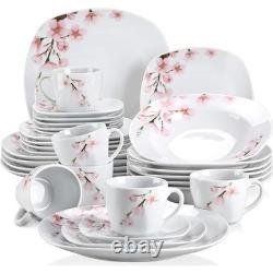 Porcelain Dinnerware Set Service 6 Elegant Dishes BPA-Free Durable Tableware New