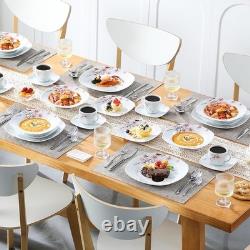 Porcelain Dinnerware Set Service 6 Elegant Dishes BPA-Free Durable Tableware New
