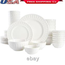 Porcelain Dinnerware Set Service 8 40pcs Embossed Plates Bowls Dish Set Durable
