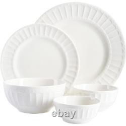 Porcelain Dinnerware Set Service 8 40pcs Embossed Plates Bowls Dish Set Durable