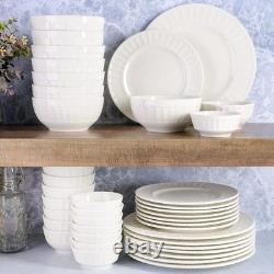 Porcelain Dinnerware Set Service 8 40pcs Embossed Plates Bowls Dish Set Durable