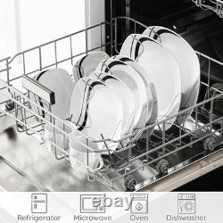 Porcelain Dinnerware Set for 6, White Dishes with Stripes