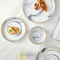 Porcelain Dinnerware Sets Round Stoneware Dish Marble Dishwasher Safe 12 Pieces
