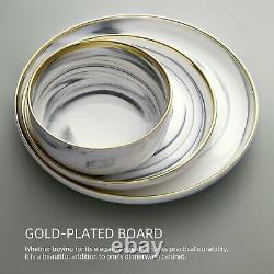 Porcelain Dinnerware Sets Round Stoneware Dish Marble Dishwasher Safe 12 Pieces