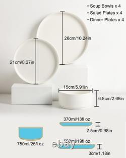 Porcelain Dinnerware Sets for 4, 12 Pieces Ceramic Plates and Bowls Set, Clas