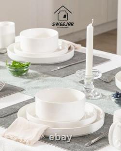 Porcelain Dinnerware Sets for 4, 12 Pieces Ceramic Plates and Bowls Set, Clas