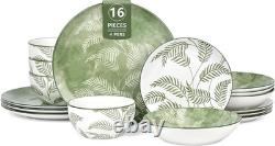 Porcelain Lightweight Dinnerware Sets for 4, 16 Pieces Sage Green White Floral C
