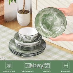 Porcelain Lightweight Dinnerware Sets for 4, 16 Pieces Sage Green White Floral C