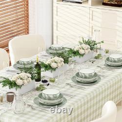 Porcelain Lightweight Dinnerware Sets for 4, 16 Pieces Sage Green White Floral C